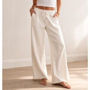 Wide Leg Drawstring Lounge Pants - Cream